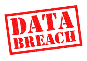 DATA BREACH red Rubber Stamp over a white background.
