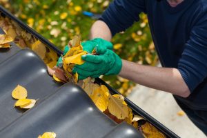 photo of someone cleaning gutters